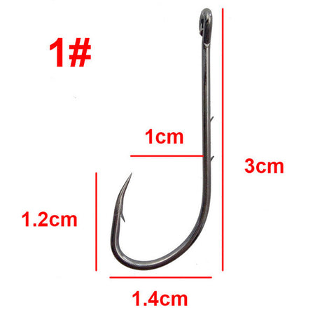 100pcs High Carbon Steel Fishing Hooks Black Offset Long Barbed Shank Baitholder Size 1 1/0 2/0 3/0 4/0 5/0 6/0