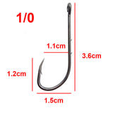 100pcs High Carbon Steel Fishing Hooks Black Offset Long Barbed Shank Baitholder Size 1 1/0 2/0 3/0 4/0 5/0 6/0