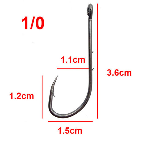 100pcs High Carbon Steel Fishing Hooks Black Offset Long Barbed Shank Baitholder Size 1 1/0 2/0 3/0 4/0 5/0 6/0