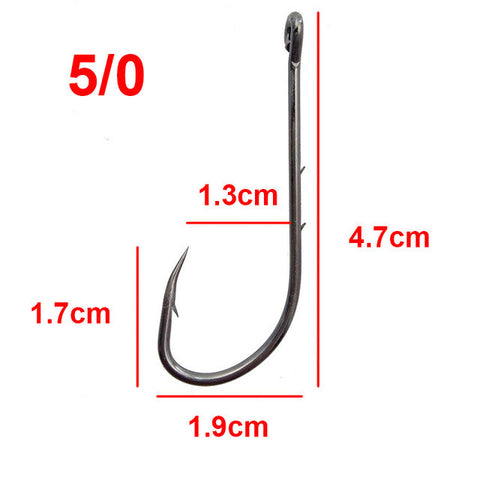 100pcs High Carbon Steel Fishing Hooks Black Offset Long Barbed Shank Baitholder Size 1 1/0 2/0 3/0 4/0 5/0 6/0