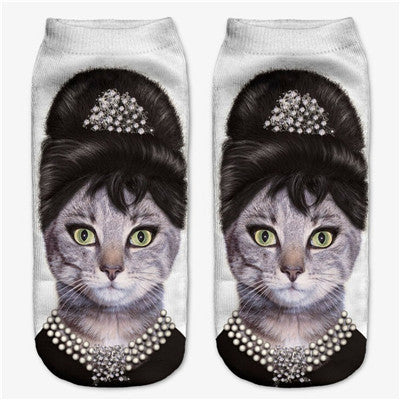 Animals Printed Cat Tiger Dog Socks Multiple Colors Unisex Low Cut