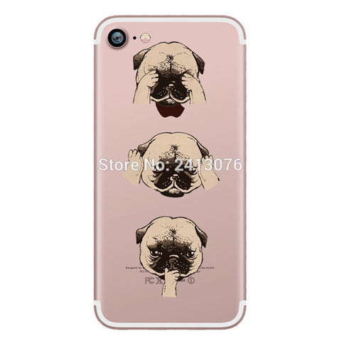 Pug dogs Attack Clear soft silicon case cover for Apple iphone 7 7plus 6 6S 6plus 6Splus 5S SE