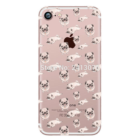 Pug dogs Attack Clear soft silicon case cover for Apple iphone 7 7plus 6 6S 6plus 6Splus 5S SE