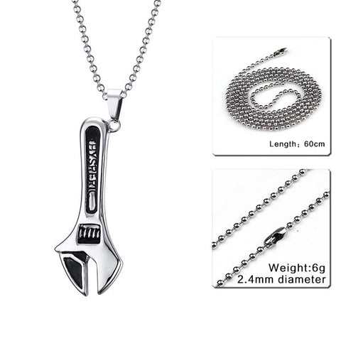 Mens Necklaces Stainless Steel Mechanic Wrench 24 "