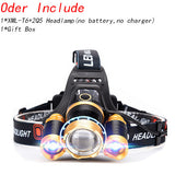 8000Lumen Rechargeable Headlamp Xml T6+2Q5 LED Use 18650 Battery Car Charger