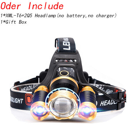 8000Lumen Rechargeable Headlamp Xml T6+2Q5 LED Use 18650 Battery Car Charger