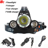 10000Lumen CREE XML T6+2R5 LED Headlight 4mode torch +2x18650 battery+EU/US Car charger