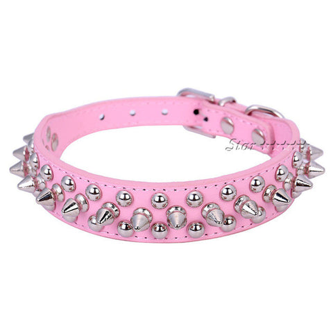 Punk Style Spiked Pet Dog Collar Round Bullet Nail Rivet Studded Collar Neck Strap Pitbull Collar PU Leather Pet roducts