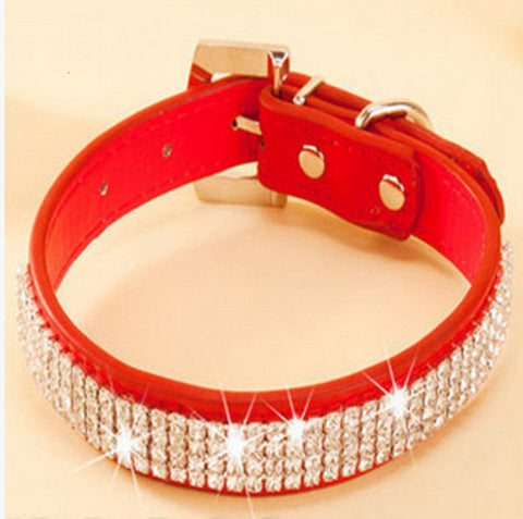 Pet Collar Hot Bling Rhinestone PU Leather Crystal Collars Size S M L Pink Red