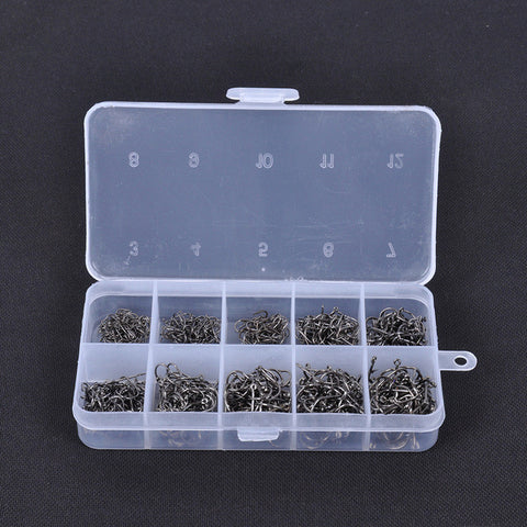 600pcs/lot Carbon Steel Fishing Hook Tackle Box 3# -12# 10 Sizes