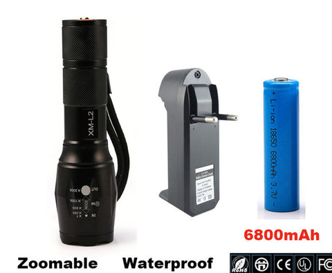 XM-L2 6000LM Tactical Flashlight Torch Zoom 3xAAA or 1x 18650 Rechargeable Battery