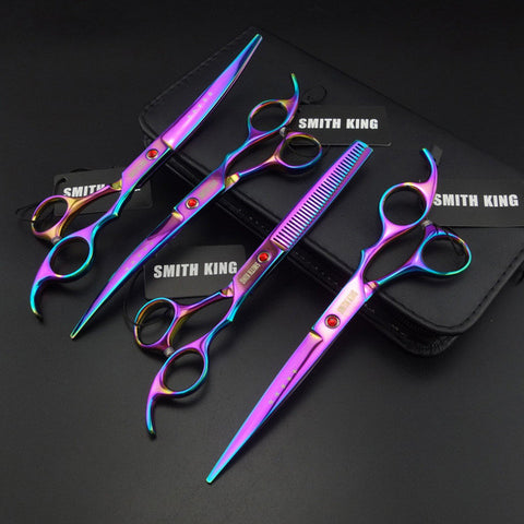 7.0 inch Professional pet grooming scissors Cutting scissor +2 curved scissor + thinning scissors 4 pieces Set