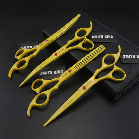 7.0 inch Professional pet grooming scissors Cutting scissor +2 curved scissor + thinning scissors 4 pieces Set