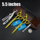 5.5 inches Professional Hair Scissors set ,Straight & Thinning barber shears,with razor, comb, oil, case