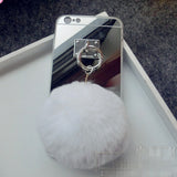 Luxury Metal Rope Mirror Rabbit Fur Ball Case Cover For IPhone 6 6S Plus Iphone 7 7 Plus For Iphone 5 5S SE 4S 4 Case Cover