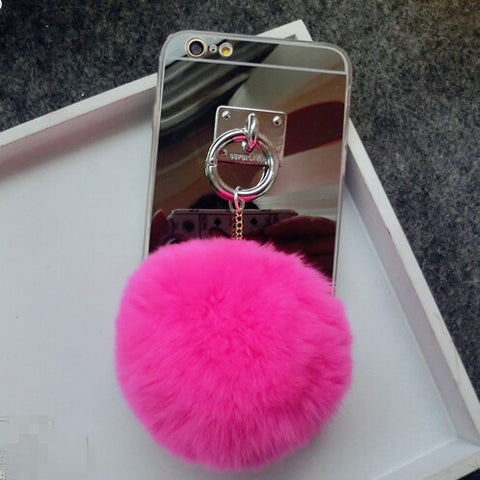 Luxury Metal Rope Mirror Rabbit Fur Ball Case Cover For IPhone 6 6S Plus Iphone 7 7 Plus For Iphone 5 5S SE 4S 4 Case Cover