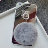 Luxury Metal Rope Mirror Rabbit Fur Ball Case Cover For IPhone 6 6S Plus Iphone 7 7 Plus For Iphone 5 5S SE 4S 4 Case Cover