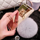 Luxury Metal Rope Mirror Rabbit Fur Ball Case Cover For IPhone 6 6S Plus Iphone 7 7 Plus For Iphone 5 5S SE 4S 4 Case Cover