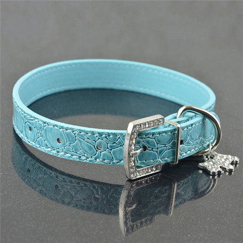 Bling Rhinestone Crystal Leather Pet Dog Cat Collars Adjustable Collar with Pendant