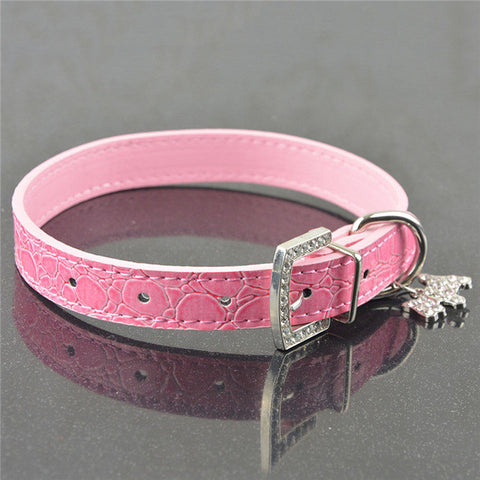 Bling Rhinestone Crystal Leather Pet Dog Cat Collars Adjustable Collar with Pendant