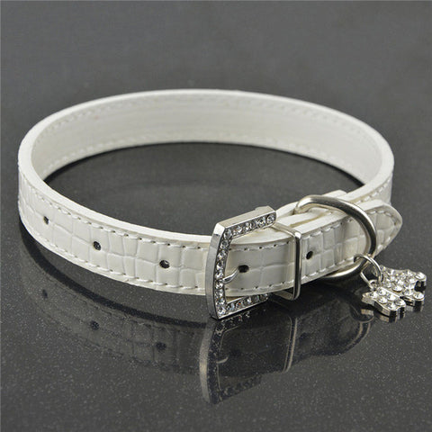 Bling Rhinestone Crystal Leather Pet Dog Cat Collars Adjustable Collar with Pendant