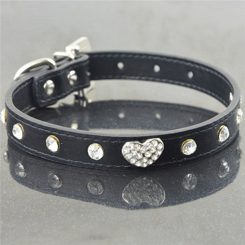 Bling Rhinestone Crystal Leather Pet Dog Cat Collars Adjustable Collar with Pendant