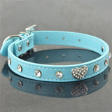 Bling Rhinestone Crystal Leather Pet Dog Cat Collars Adjustable Collar with Pendant