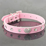 Bling Rhinestone Crystal Leather Pet Dog Cat Collars Adjustable Collar with Pendant