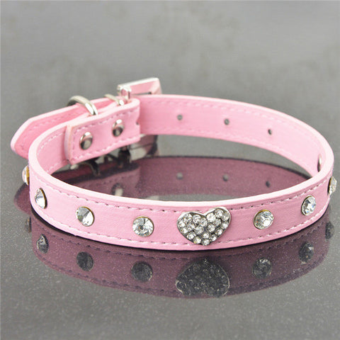 Bling Rhinestone Crystal Leather Pet Dog Cat Collars Adjustable Collar with Pendant