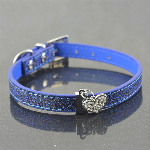 Bling Rhinestone Crystal Leather Pet Dog Cat Collars Adjustable Collar with Pendant