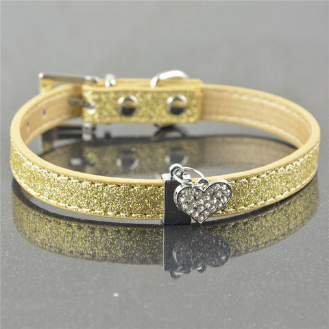 Bling Rhinestone Crystal Leather Pet Dog Cat Collars Adjustable Collar with Pendant