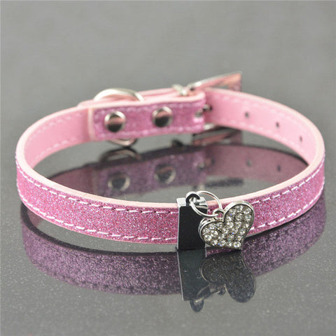 Bling Rhinestone Crystal Leather Pet Dog Cat Collars Adjustable Collar with Pendant