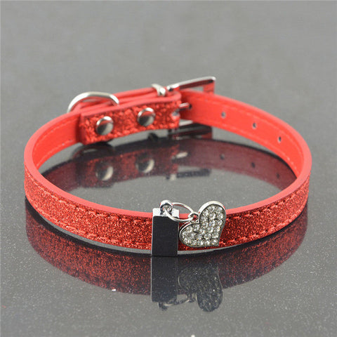 Bling Rhinestone Crystal Leather Pet Dog Cat Collars Adjustable Collar with Pendant