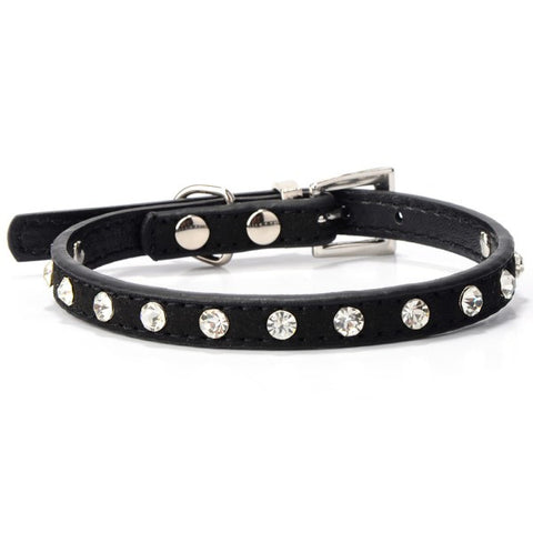 Puppy Dogs Collar Bell Rhinestone PU Leather Cat Supply Collars Pet Neck Strap