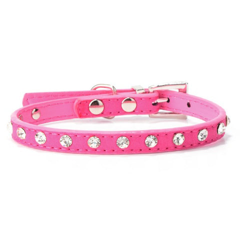 Puppy Dogs Collar Bell Rhinestone PU Leather Cat Supply Collars Pet Neck Strap