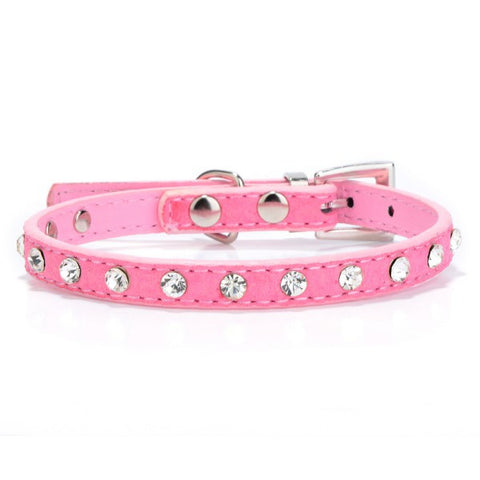 Puppy Dogs Collar Bell Rhinestone PU Leather Cat Supply Collars Pet Neck Strap