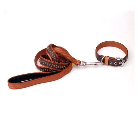 Dog Collar Lead Black Brown Pet Dog Set