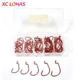 50 Pcs/box Fishhook Size 1#-3# High Carbon Steel+ Plastic Tackle Box