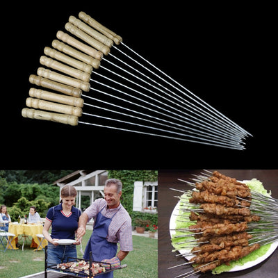12Pcs New Hot Fashion BBQ Barbecue Skewer Grill Kabob Kebab Stick Flat Needle