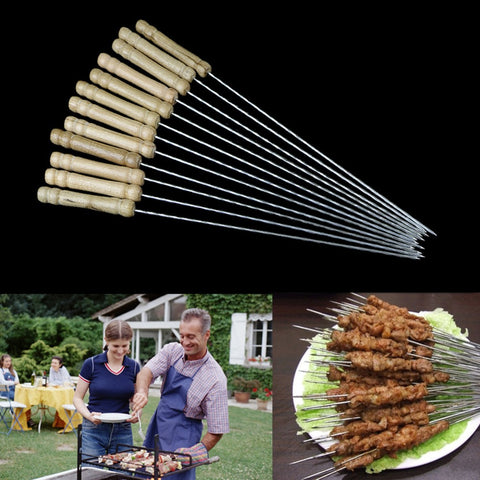 12Pcs New Hot Fashion BBQ Barbecue Skewer Grill Kabob Kebab Stick Flat Needle