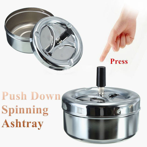 Stainless Steel Ashtray Spinning Plain Ashtray Cigarette Ash Tray Push Down Lid Smoking Accessories