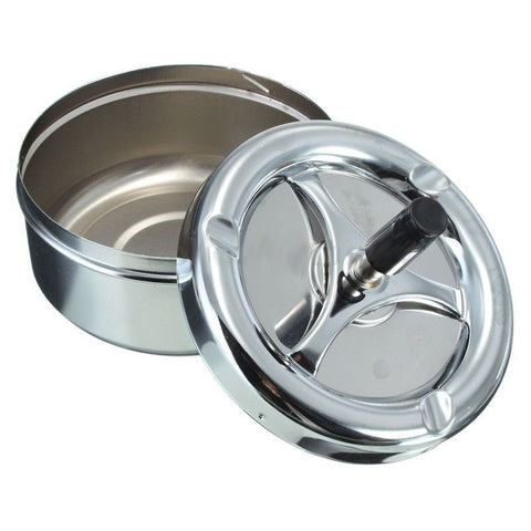 Stainless Steel Ashtray Spinning Plain Ashtray Cigarette Ash Tray Push Down Lid Smoking Accessories