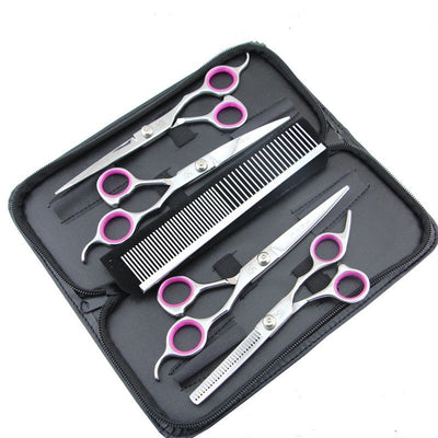 Professional Shears Dog Pet Scissors Grooming 7"Curved+6"Thinning+7"Straight+Comb+Case Polishing