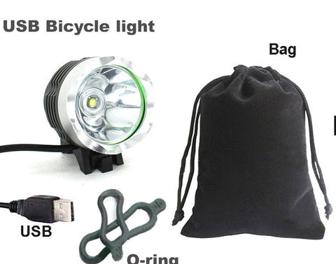 USB Bicycle light CREE XM-L T6 2000LM 5V USB LED Bike Bicycle Light 3 Modes With 2*Orings