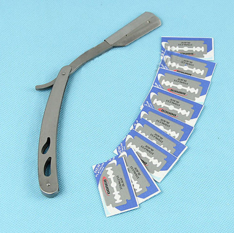 Men Straight Edge Japan Stainless Steel Hair Shaper Barber Razor Folding Shaving Knife With 10pcs Blades