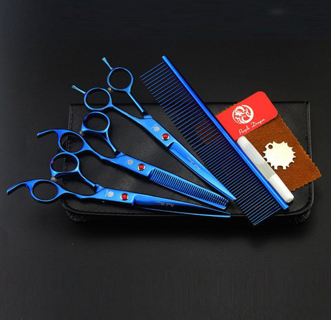 7.0 inch Pet Scissors Dog Grooming Scissors Set Straight & Curved & Thinning Shears Sharp Edge Animals Hair Cutting Tools Kit