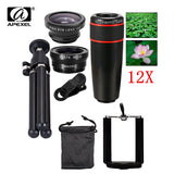 5in1 12X Zoom Camera Telephoto Lens Phone Telescope 3in1 Clip on Lens Kit Wide Angle Fish Eye Macro