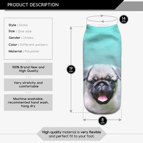 3D Printed Cotton Socks Pugs Dog