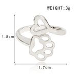 Always By My Heart Adjustable Ring Animal Beloved Pet Ring Hollow Dog Paw Footprints Heart