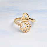 Always By My Heart Adjustable Ring Animal Beloved Pet Ring Hollow Dog Paw Footprints Heart